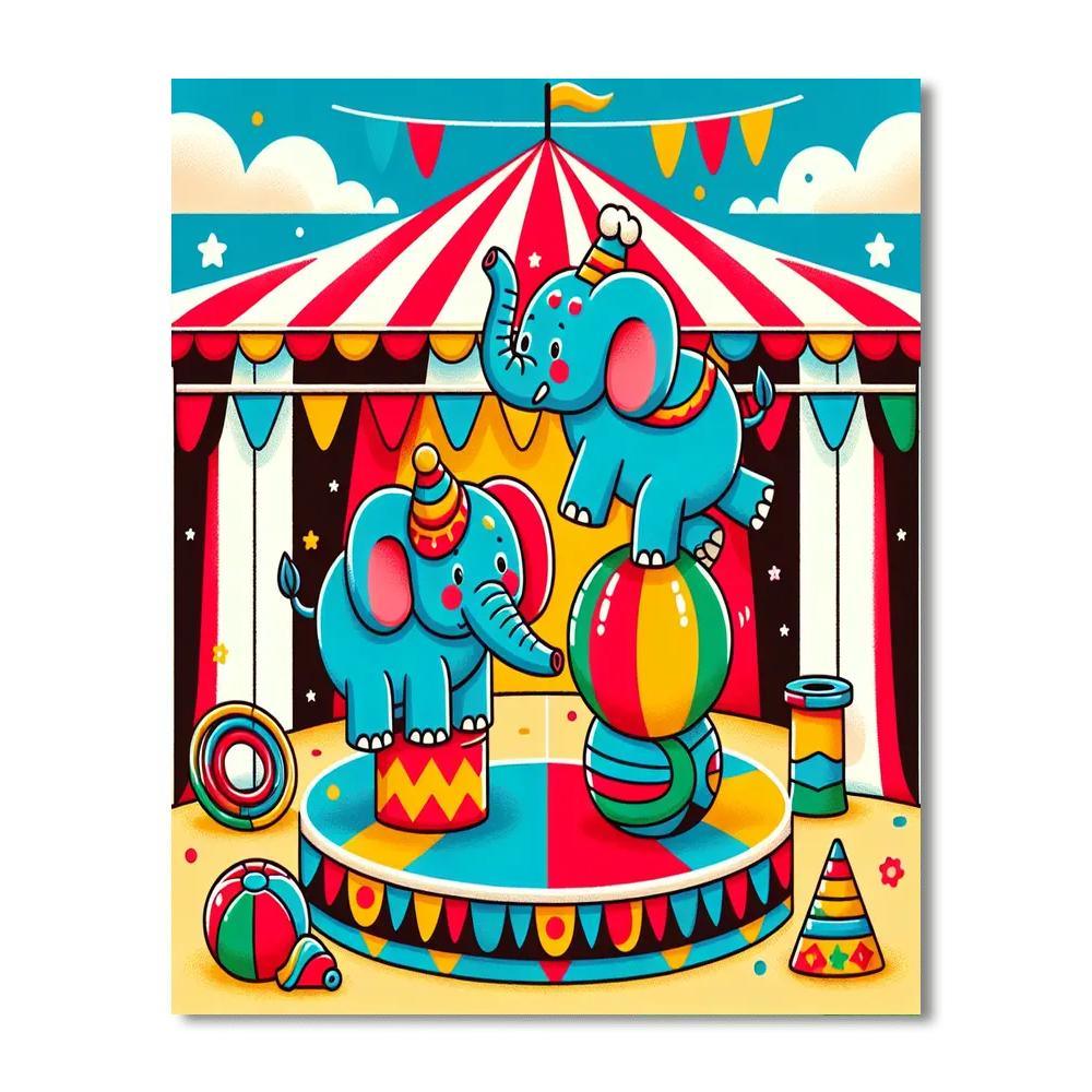 Circus Elephant Extravaganza Number Painting