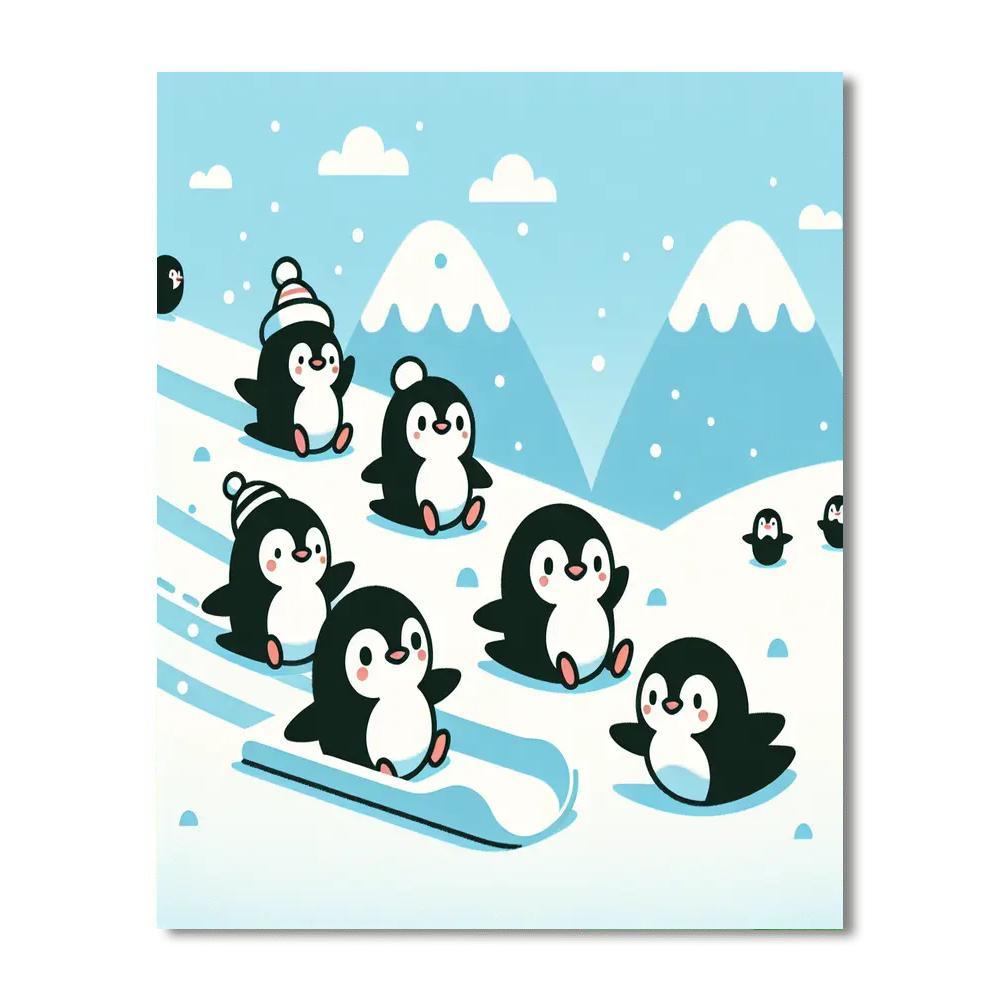 Snowy Penguin Parade Paint By Number