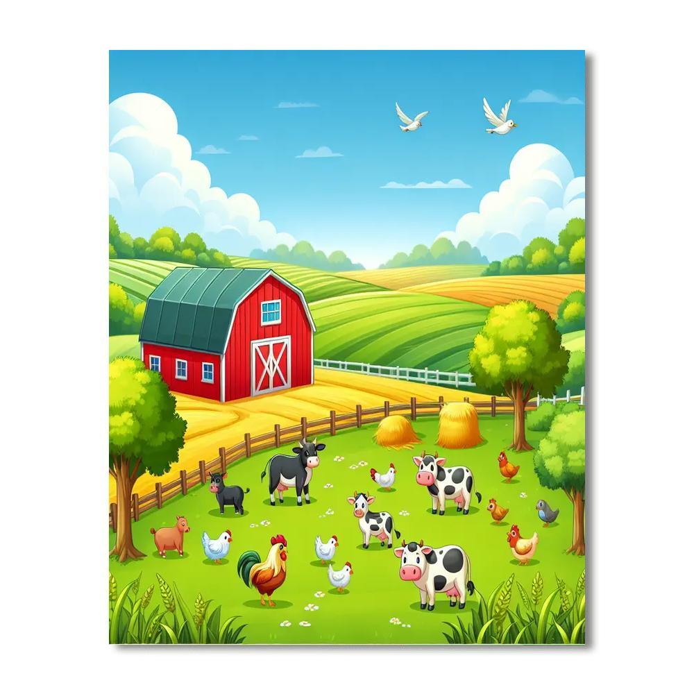Farmyard Friends With Barn And Animals Paint By Number