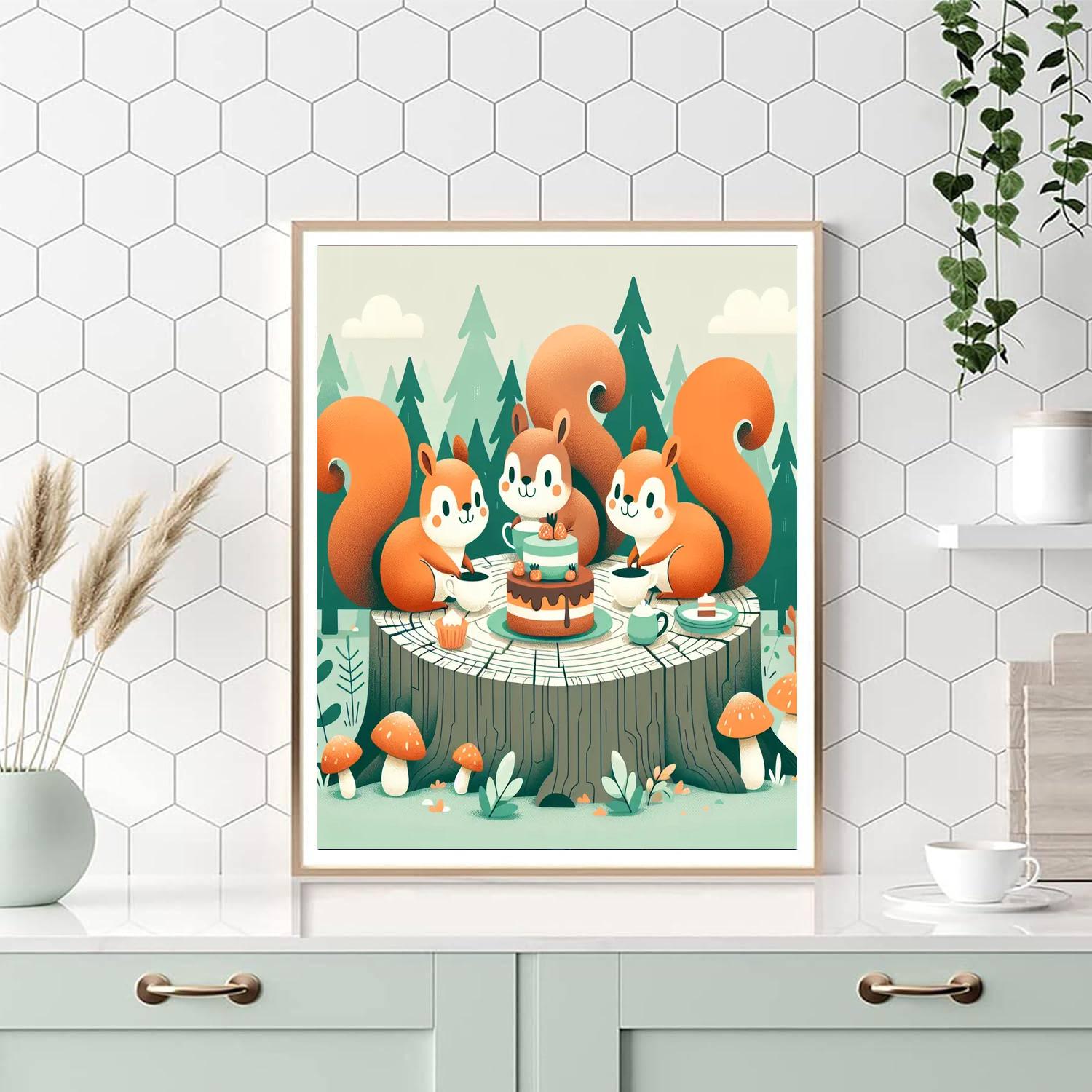 Sweet Squirrel Tea Party Paint By Numbers Art