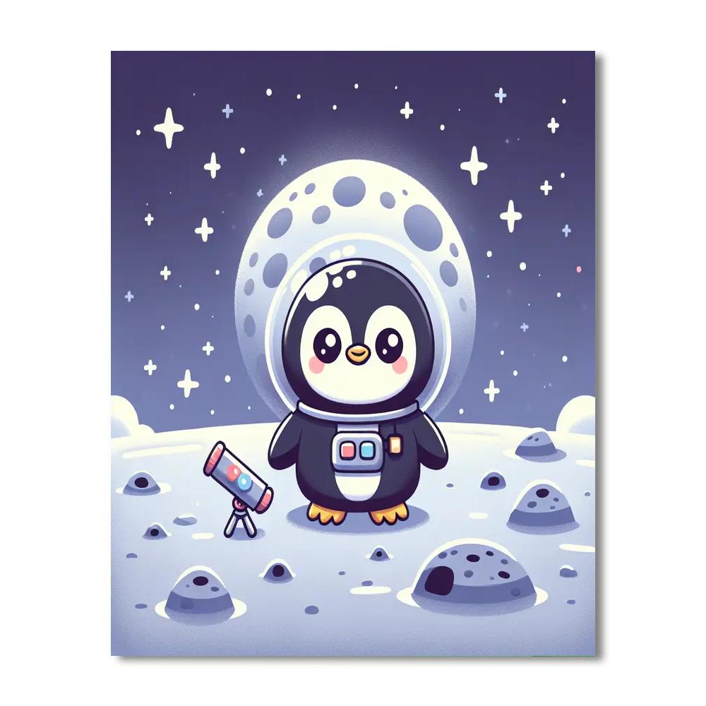 Moonlit Penguin Explorer Number Painting