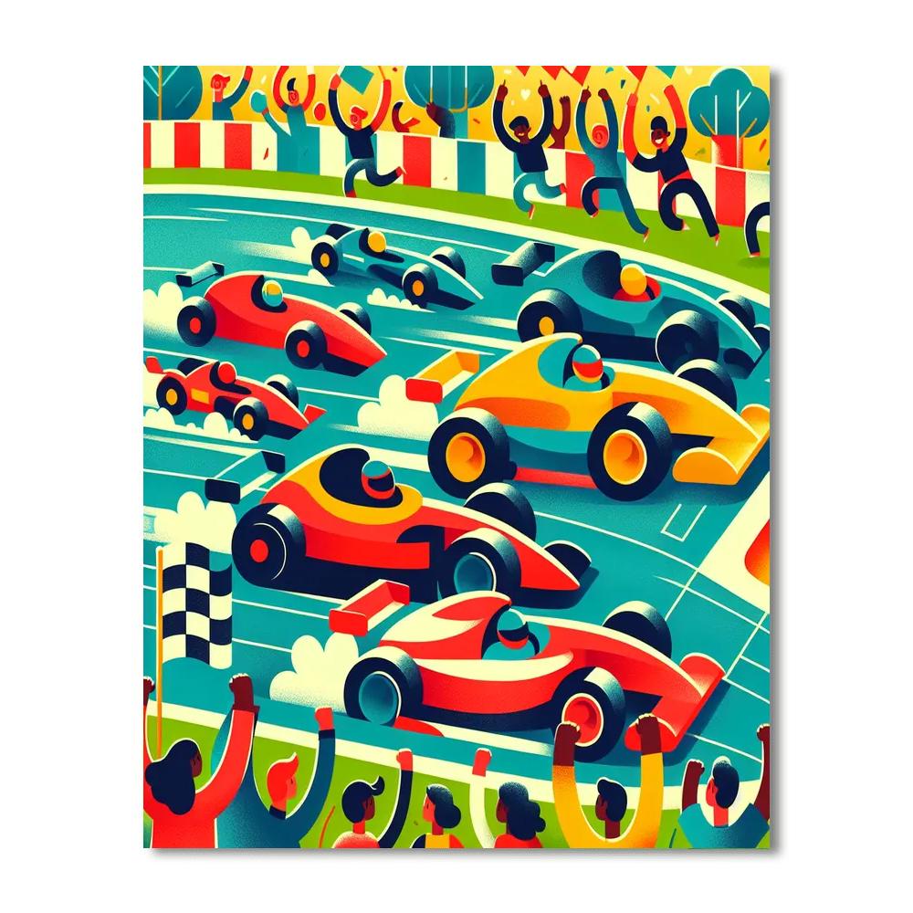 Rainbow Race Cars Paint By Numbers Art