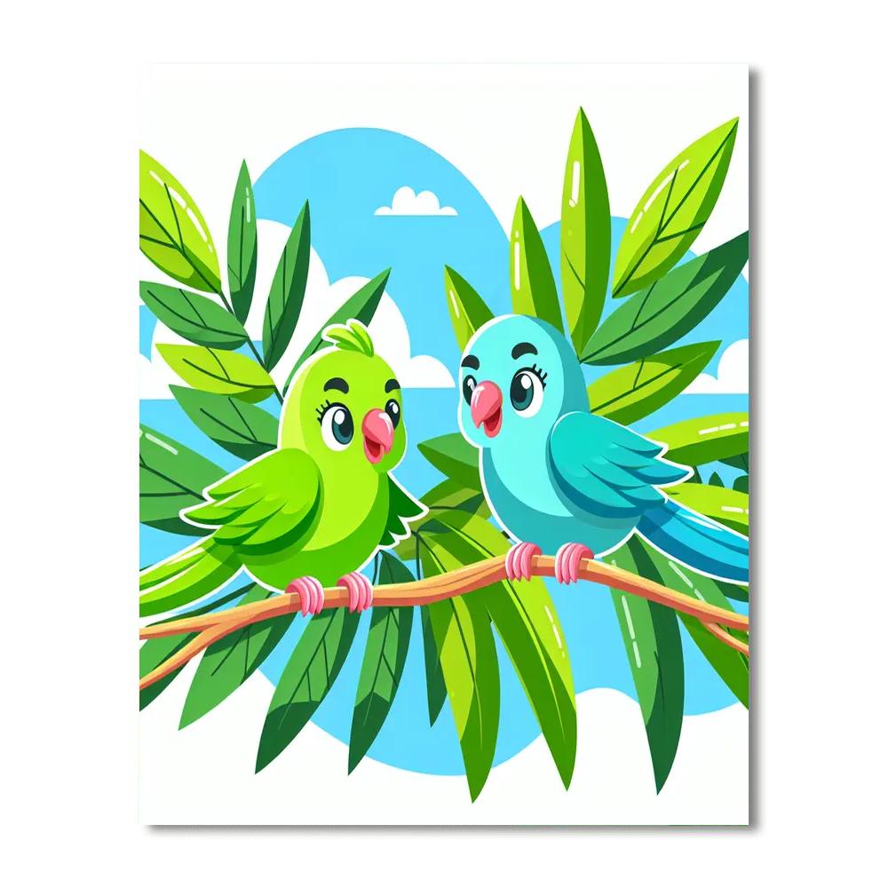 Playful Parakeets Paint By Numbers Art