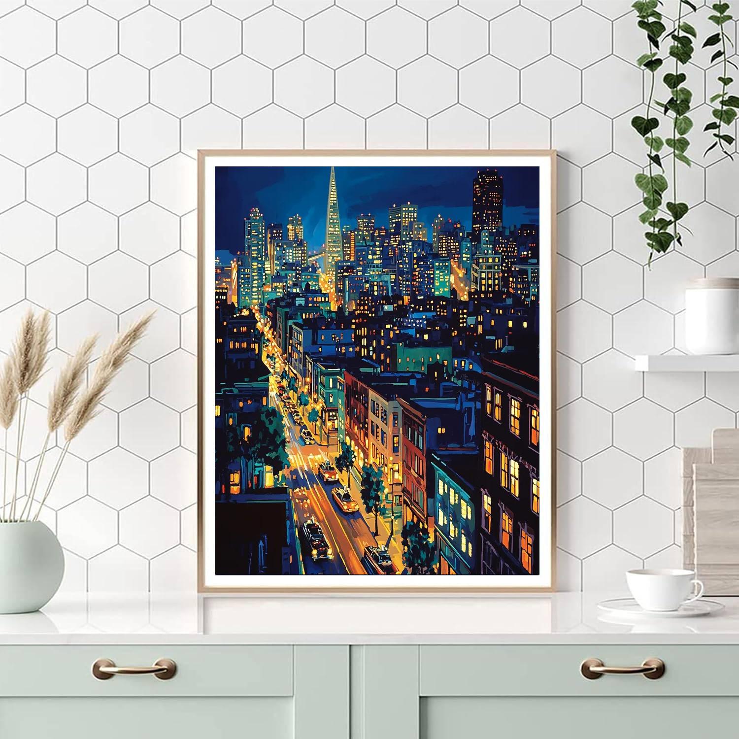 Edward Hopper Inspired City Of Lights At Night  Number Painting