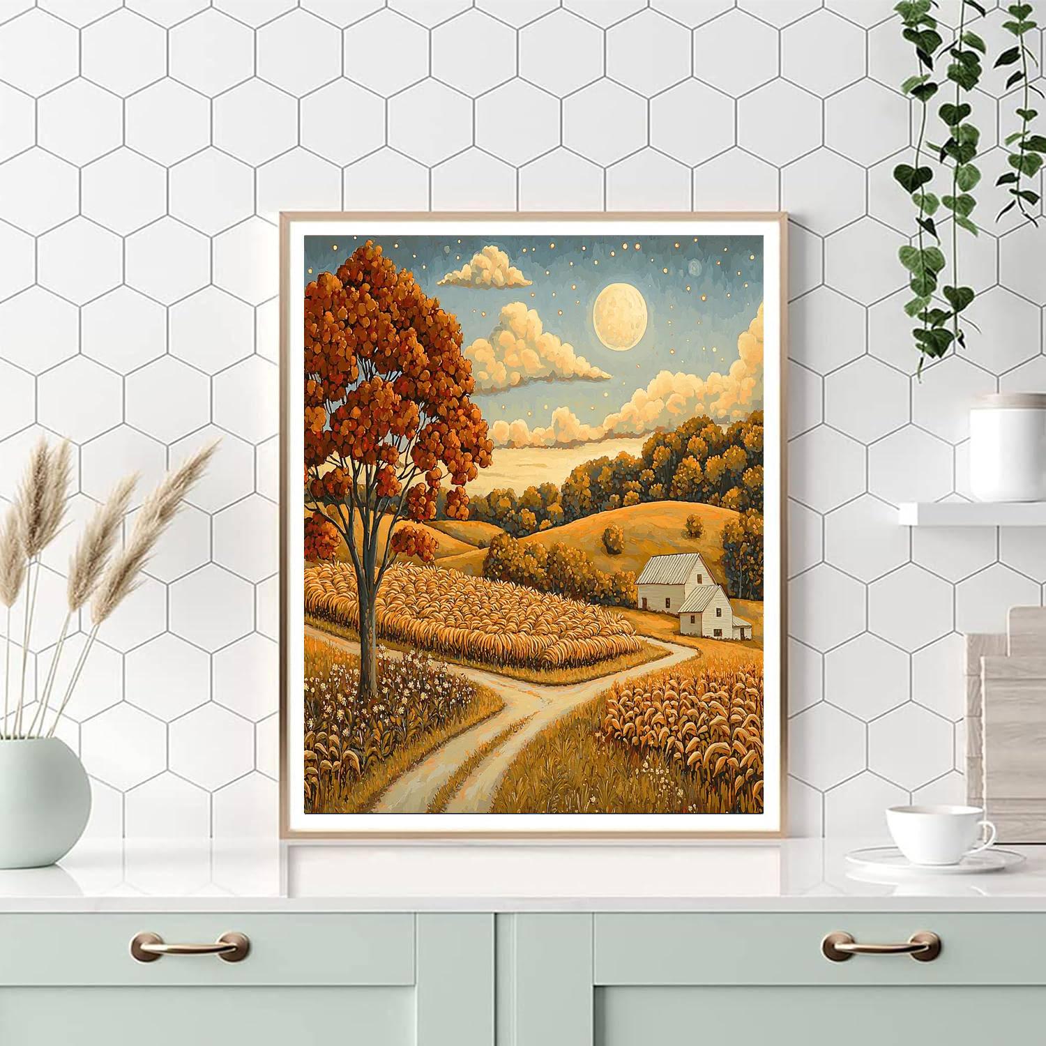 Grant Wood Inspired Bountiful Harvest Moon  Number Painting