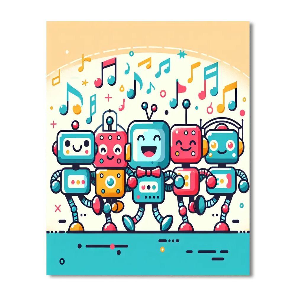 Jolly Robot Dance Off Paint By Numbers Art