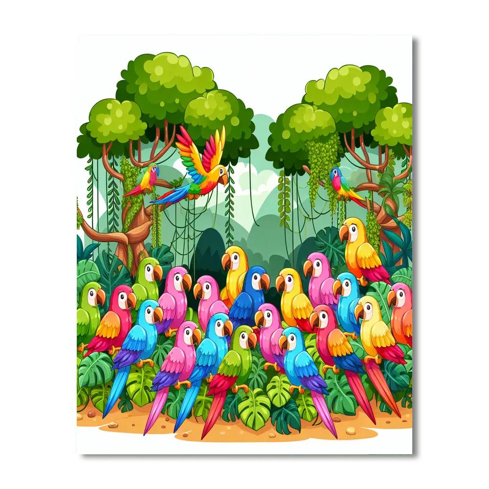 Playful Parrot Paradise Paint By Numbers Art