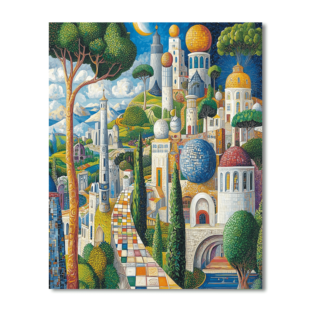 René Magritte Inspired Fantasy Cityscape  Numbered Painting Kits