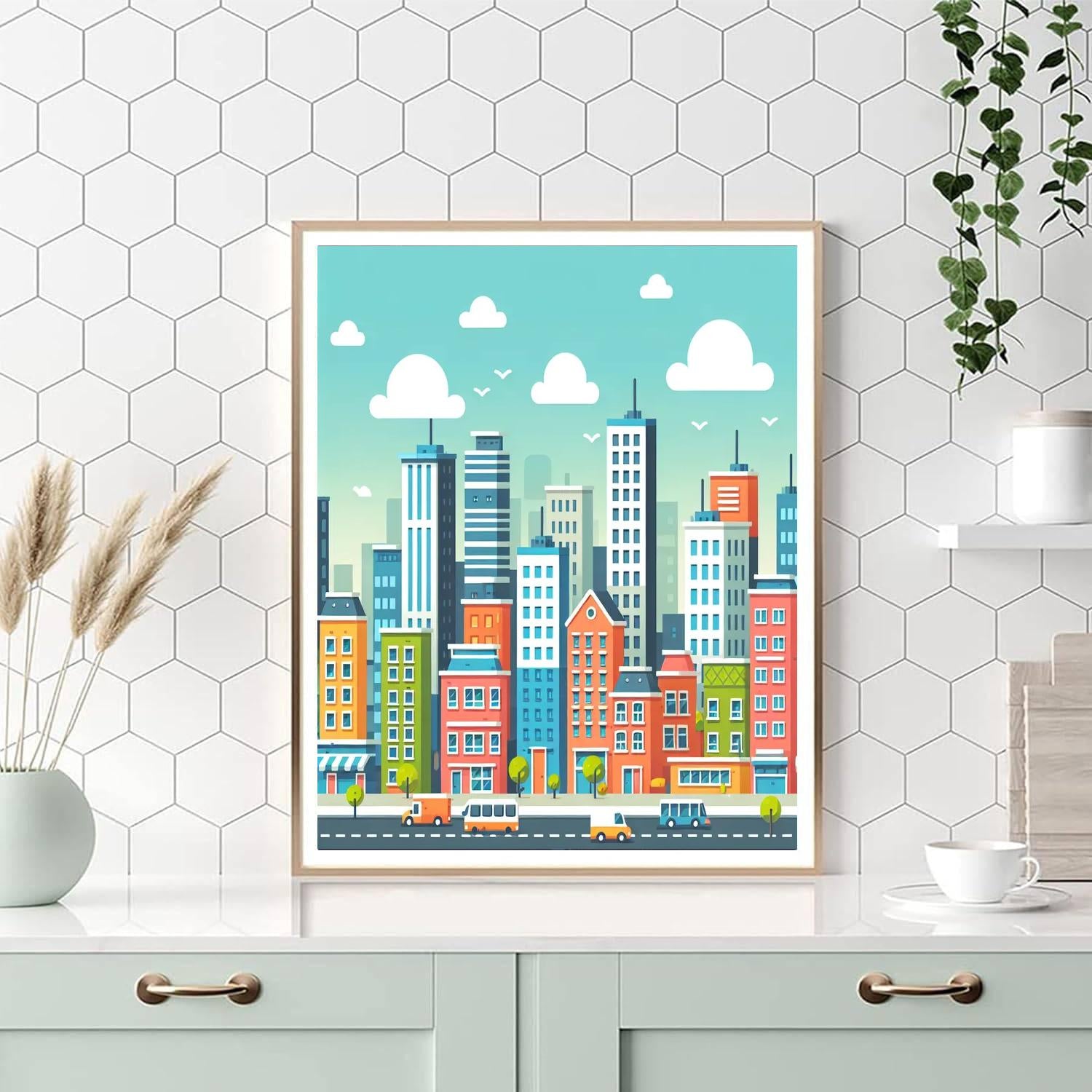 Bustling Cityscape Number Painting
