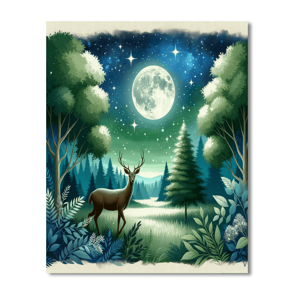 Moonlit Deer Glade Numbered Painting Kits