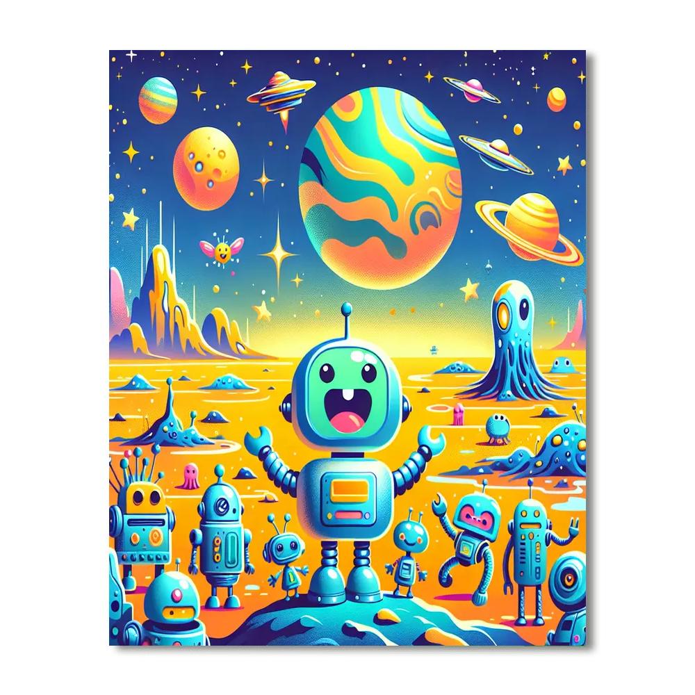 Cute Robot Explorers Number Painting