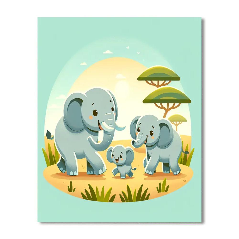 Happy Elephant Family Paint By Color