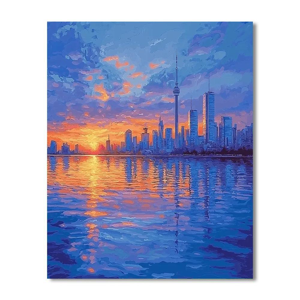 Claude Monet Inspired City Reflections At Dusk  Numbered Painting Kits