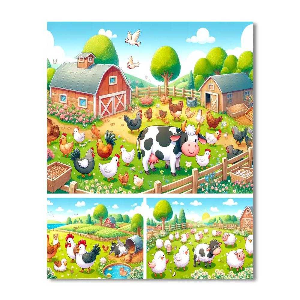 Lively Farmyard Frolic Number Painting