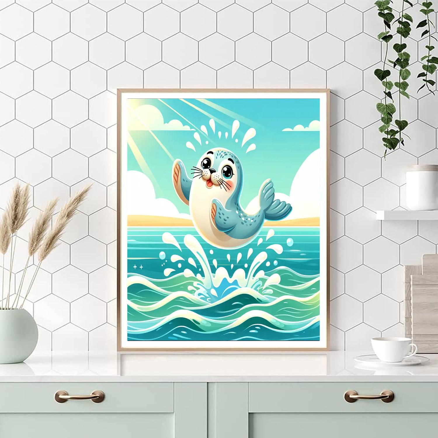 Playful Seal Splash Paint By Numbers Art