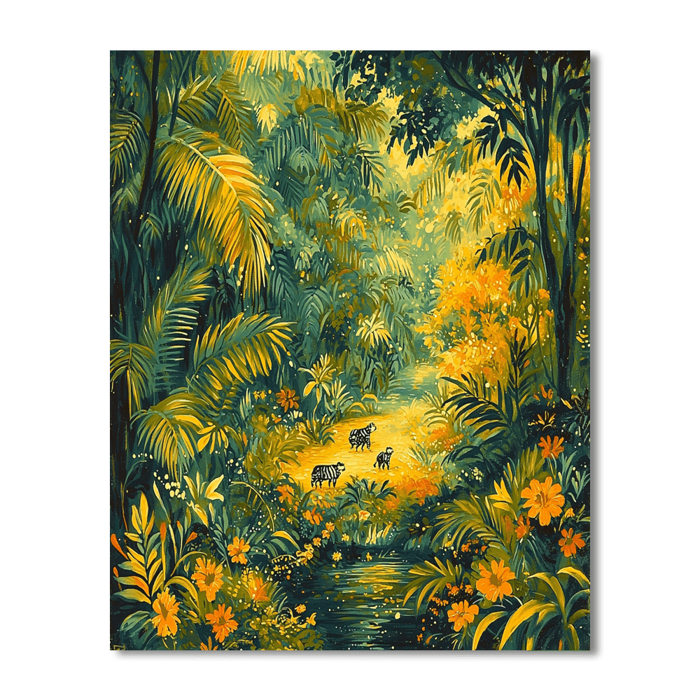 Henri Rousseau Inspired Joyful Wildlife Encounter  Paint By Numbers Kits