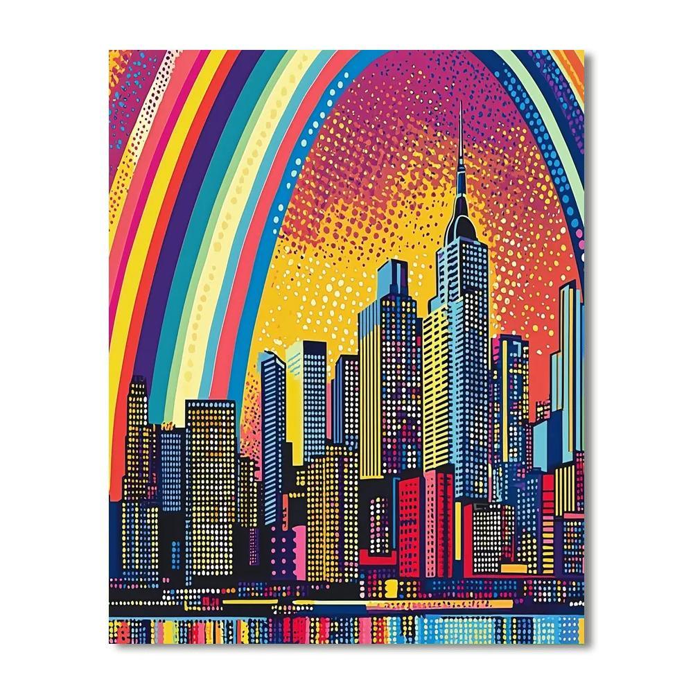 Roy Lichtenstein Inspired Rainbow City Reflections  Paint By Numbers