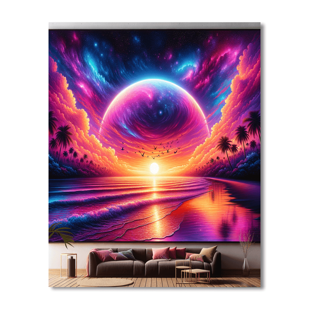 Radiant Sunset Over Ocean - DIY Painting By Numbers Kit