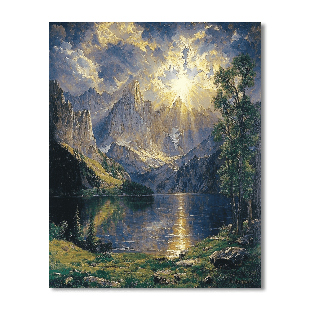 Albert Bierstadt Inspired Mystical Mountain Serenity - DIY Painting By Numbers Kit