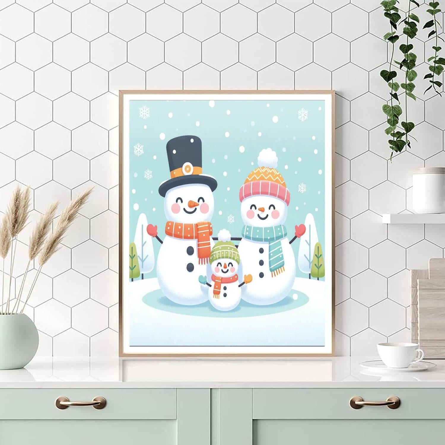 Sparkling Snowman Family DIY Paint By Numbers