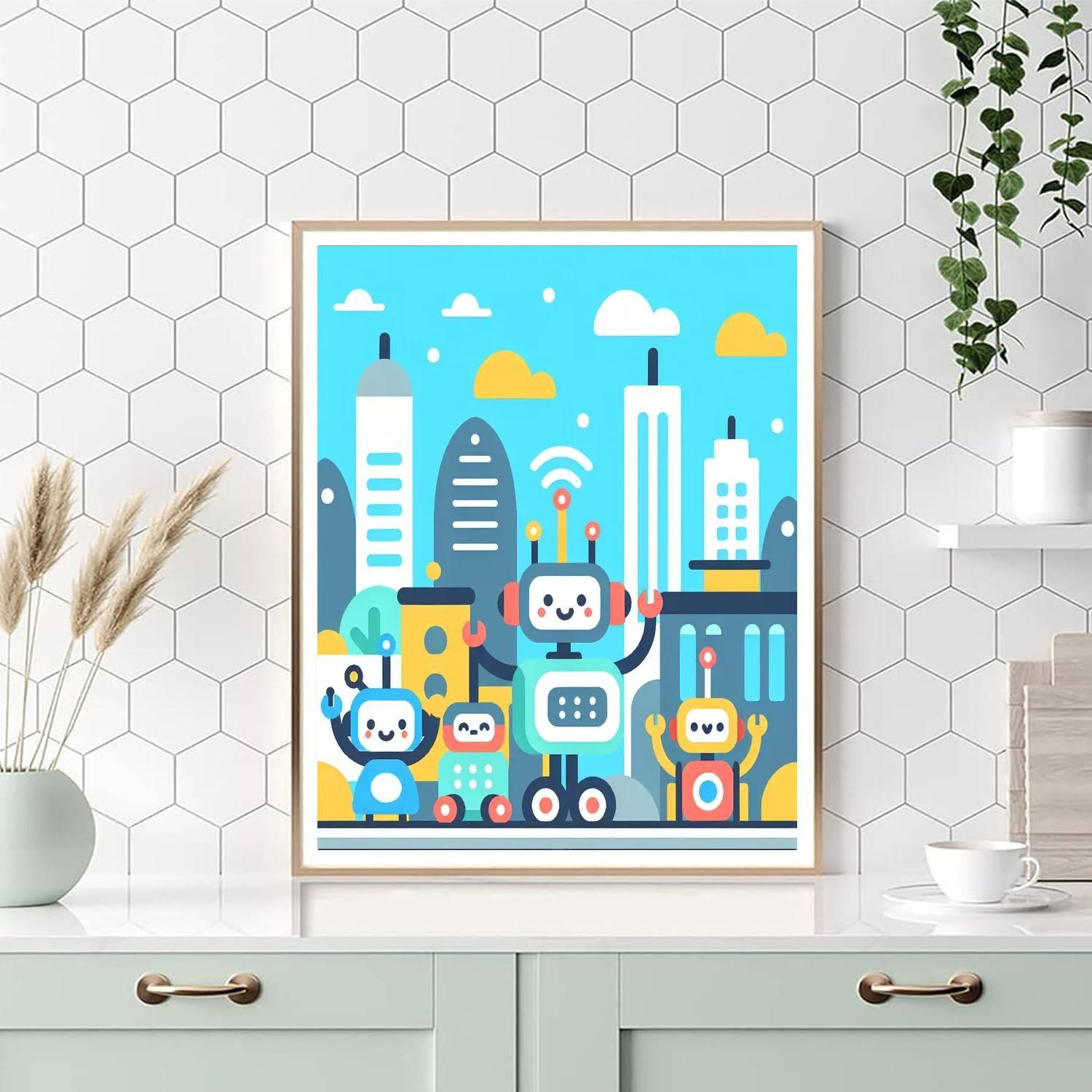 Friendly Robot City Numbered Painting Kits