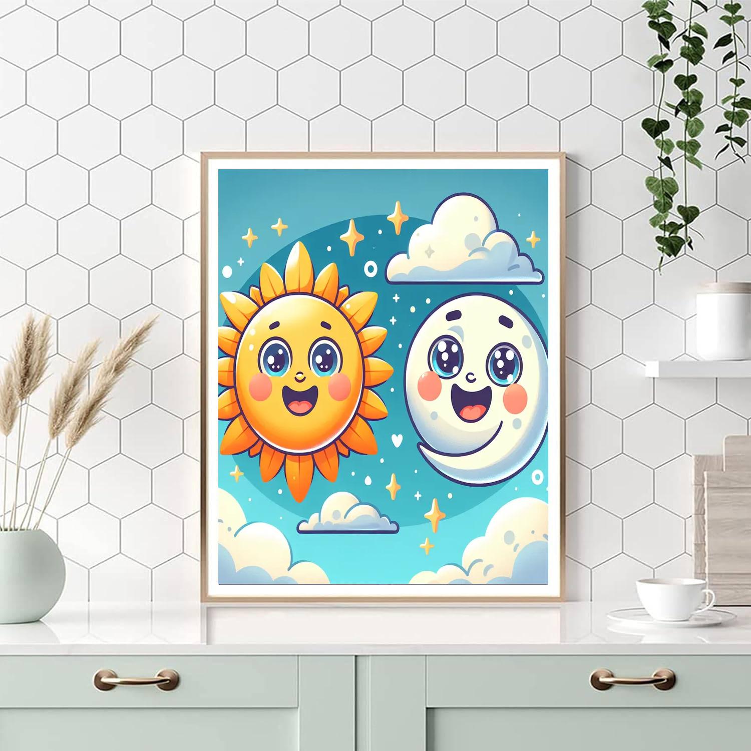 Friendly Sun And Moon DIY Paint By Numbers