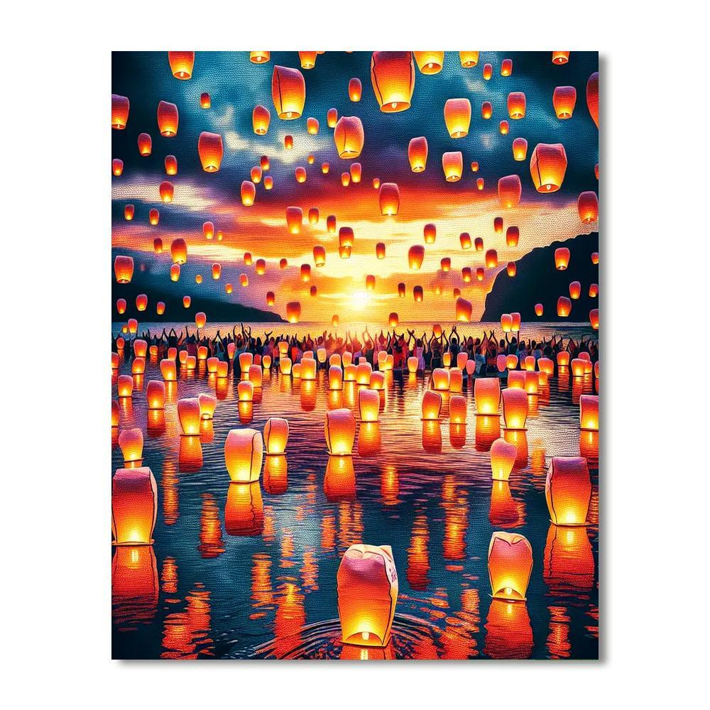 Floating Lantern Festival - Hawaii, Usa Painting By Numbers Kit