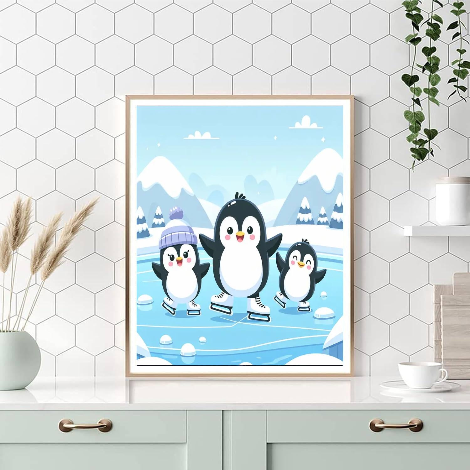 Jolly Penguins On Ice Skates Paint By Numbers Kits