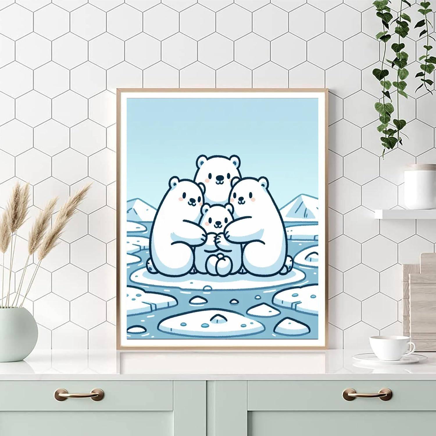 Cuddly Polar Bear Family Paint By Number