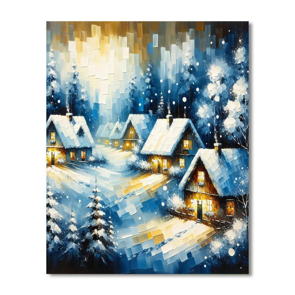 Winter Village In Snow Painting By Numbers Kit