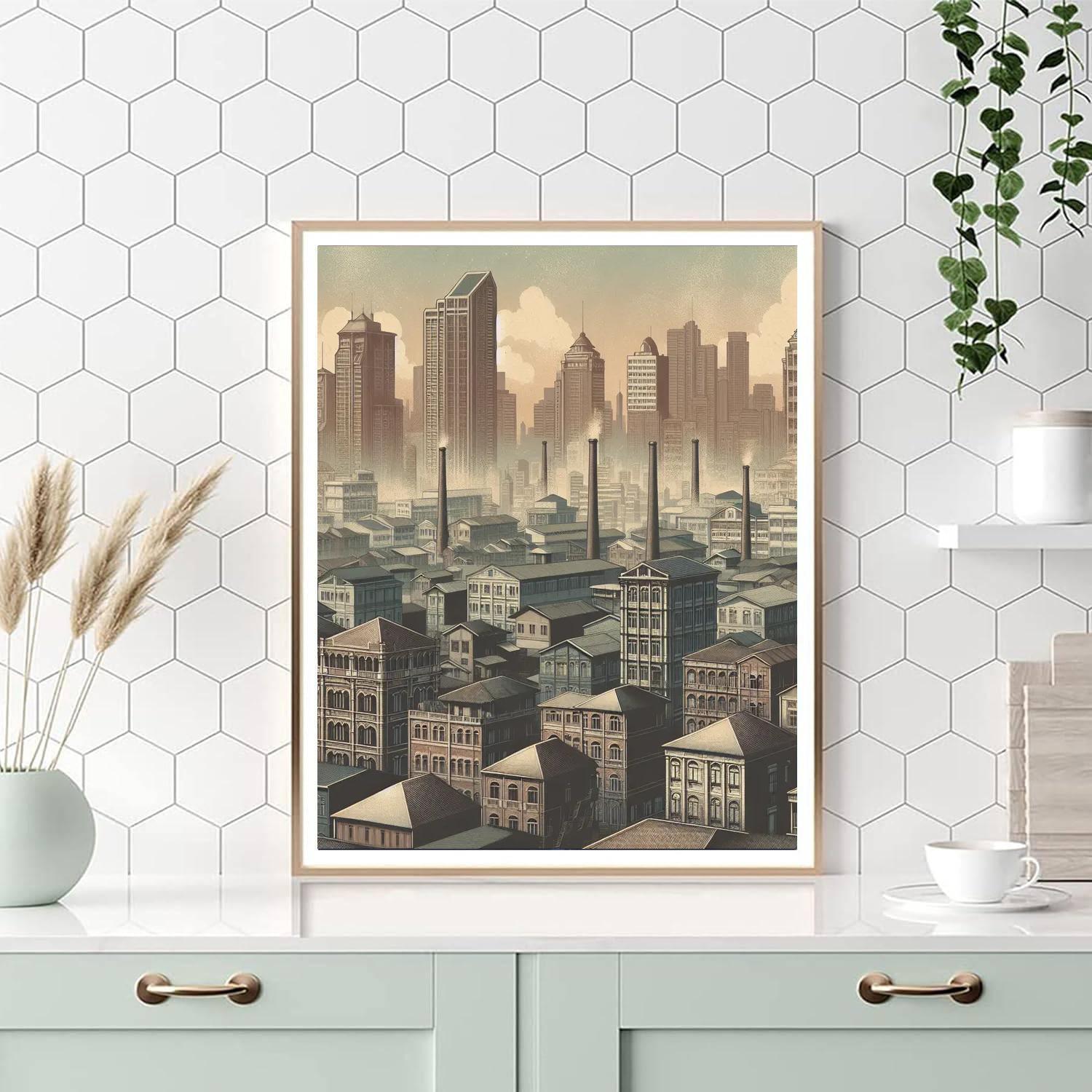 Vintage Urban Skyline Painting Number Kit