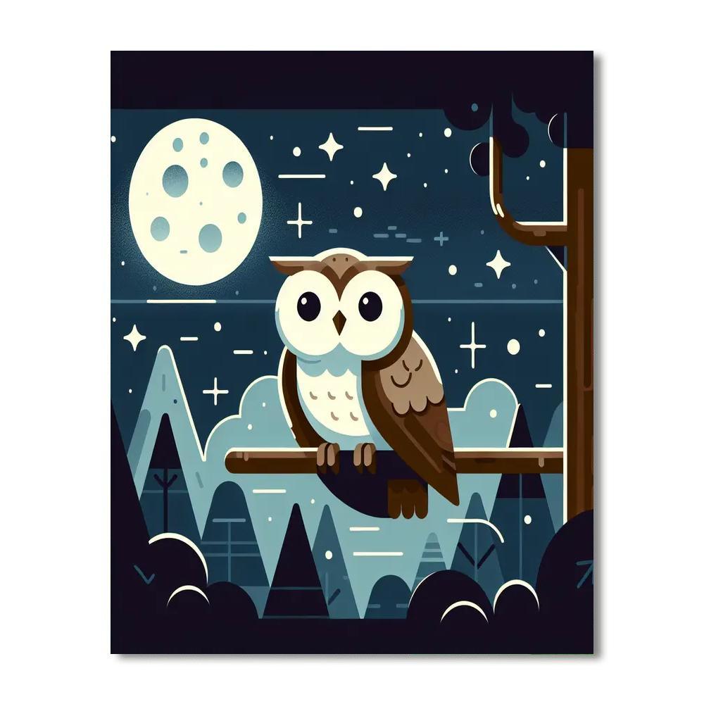 Moonlit Owl Wisdom Number Painting
