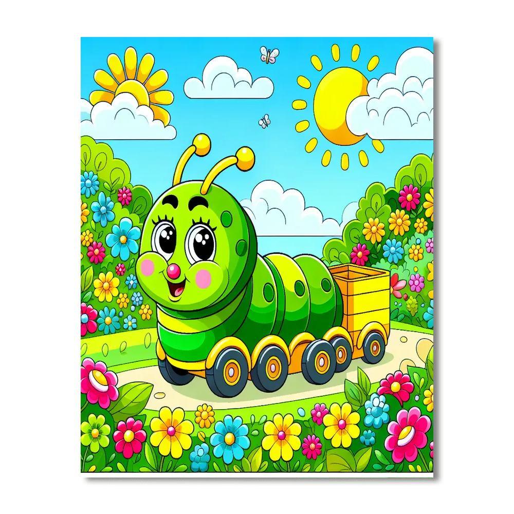 Cheerful Caterpillar Car DIY Paint By Numbers