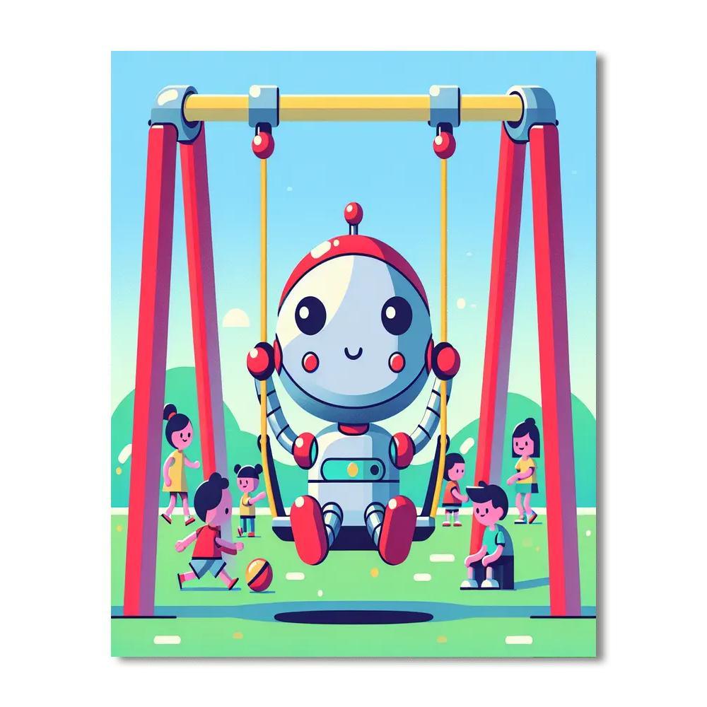 Robot Playground Fun Paint By Numbers Art