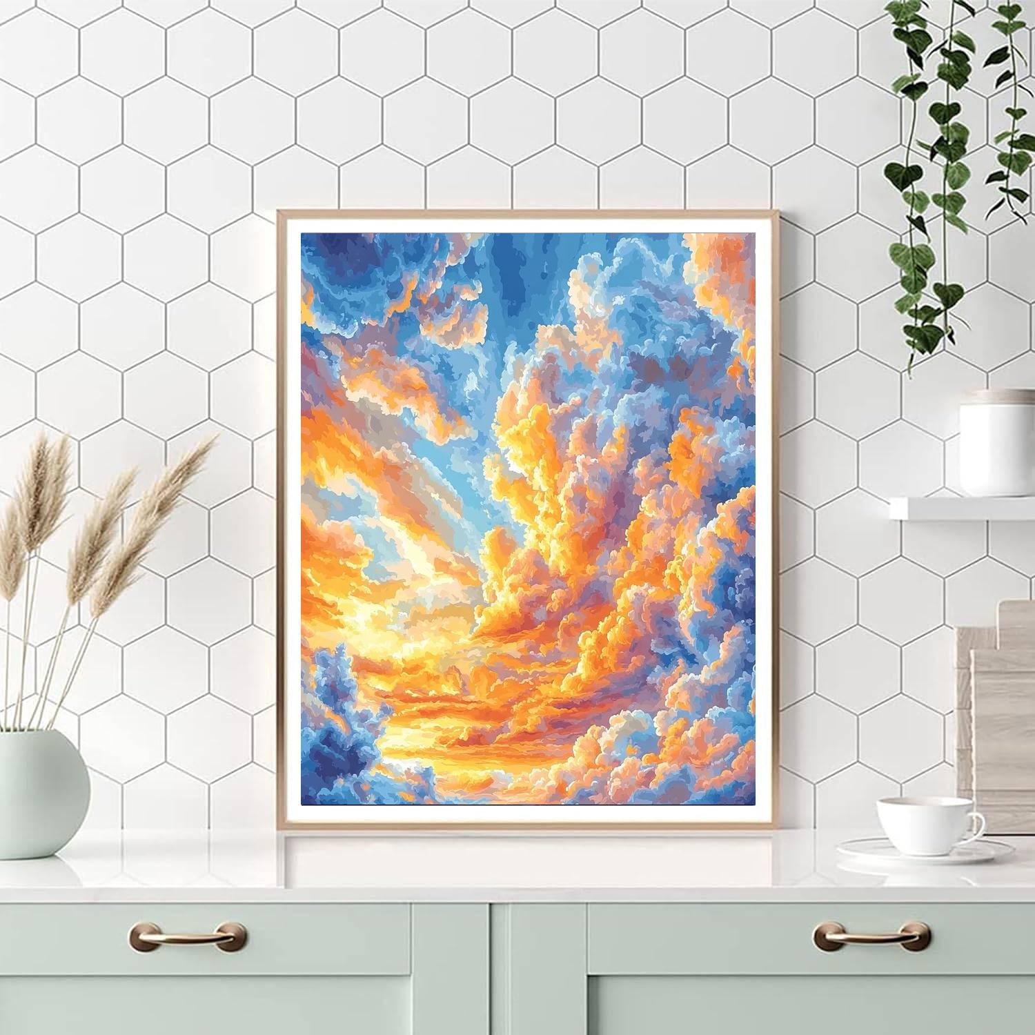 Georges Seurat Inspired Whirling Clouds  Number Painting