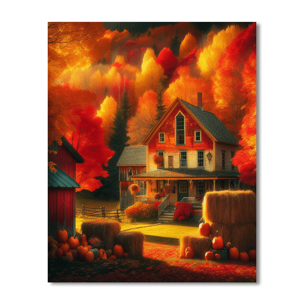 Cozy Autumn Farmhouse Painting Number Kit