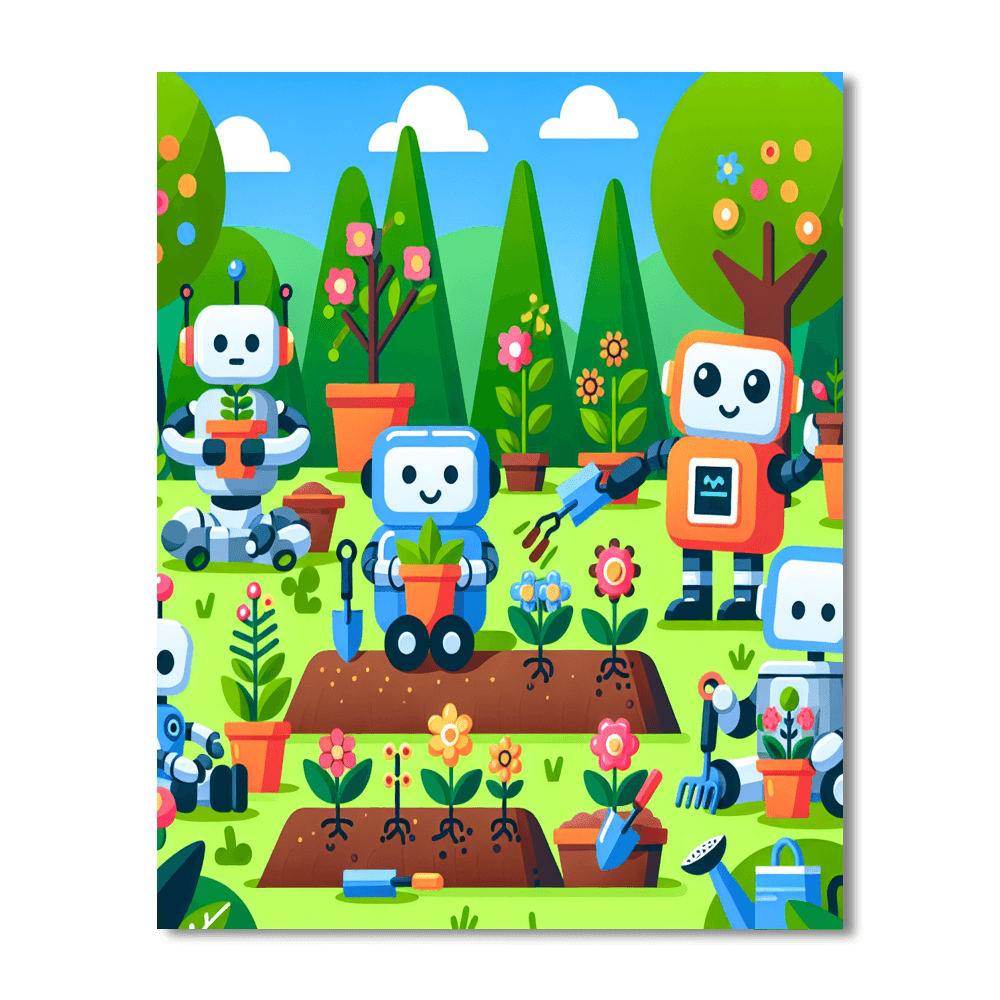 Robot Helpers In The Garden Paint By Number