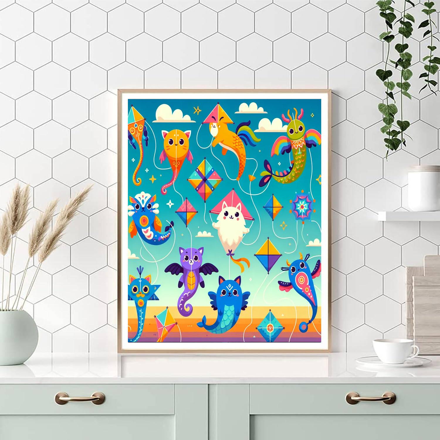 Colorful Kite Creatures Number Painting