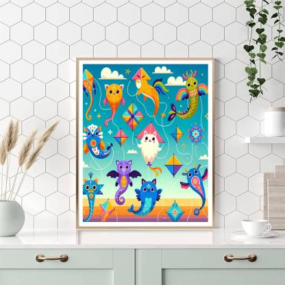 Colorful Kite Creatures Number Painting