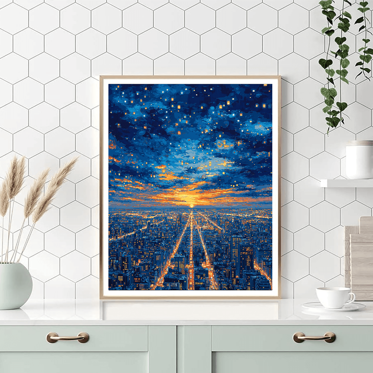 René Magritte Inspired Surreal City Lights  DIY Paint By Numbers