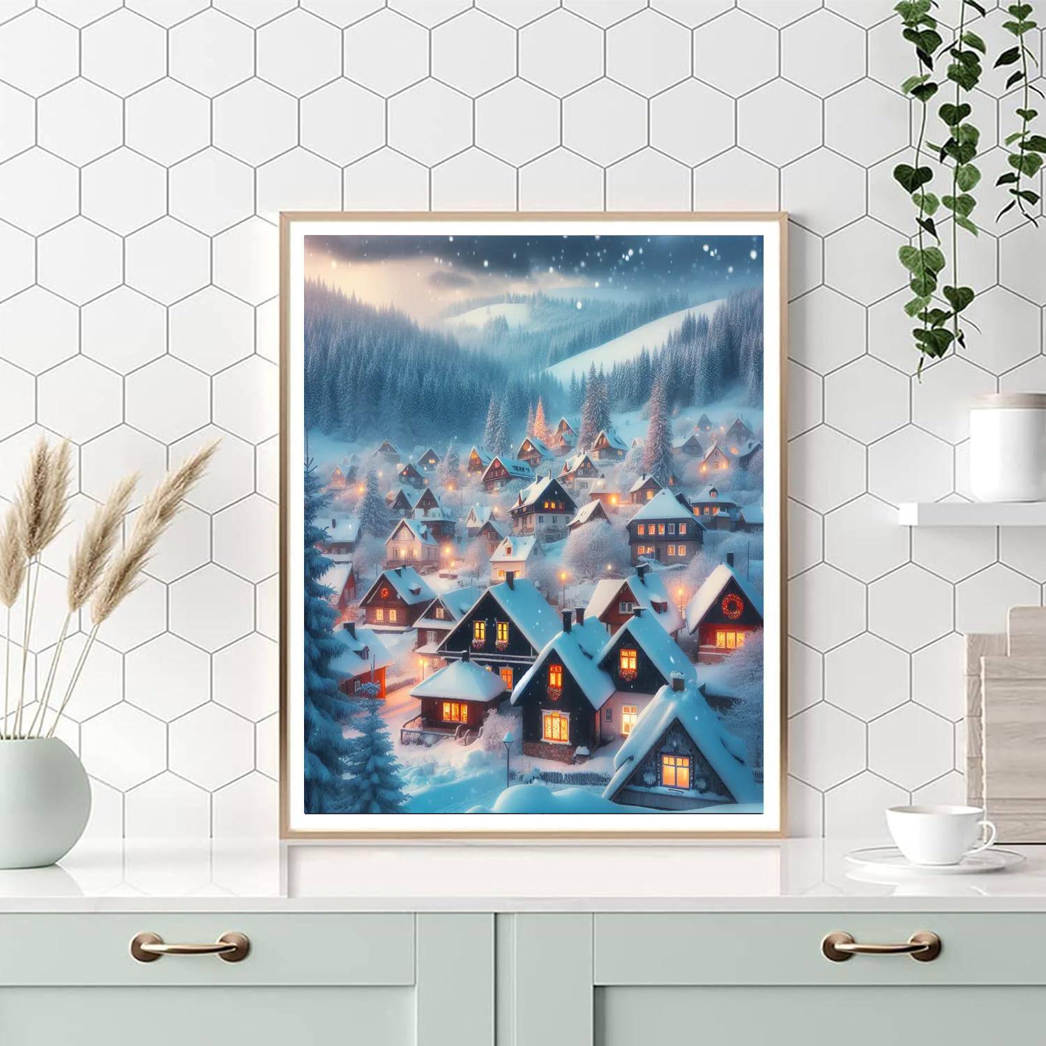 Northern Village Snowfall Painting By Numbers Kit