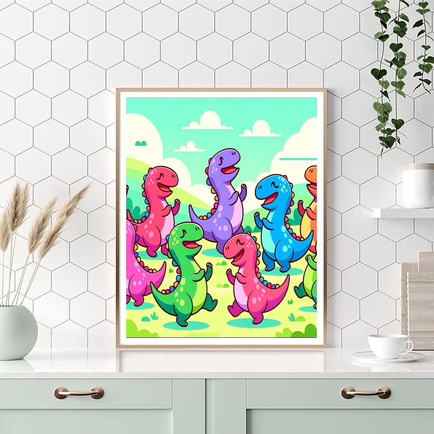 Funky Dinosaur Dance Party DIY Paint By Numbers