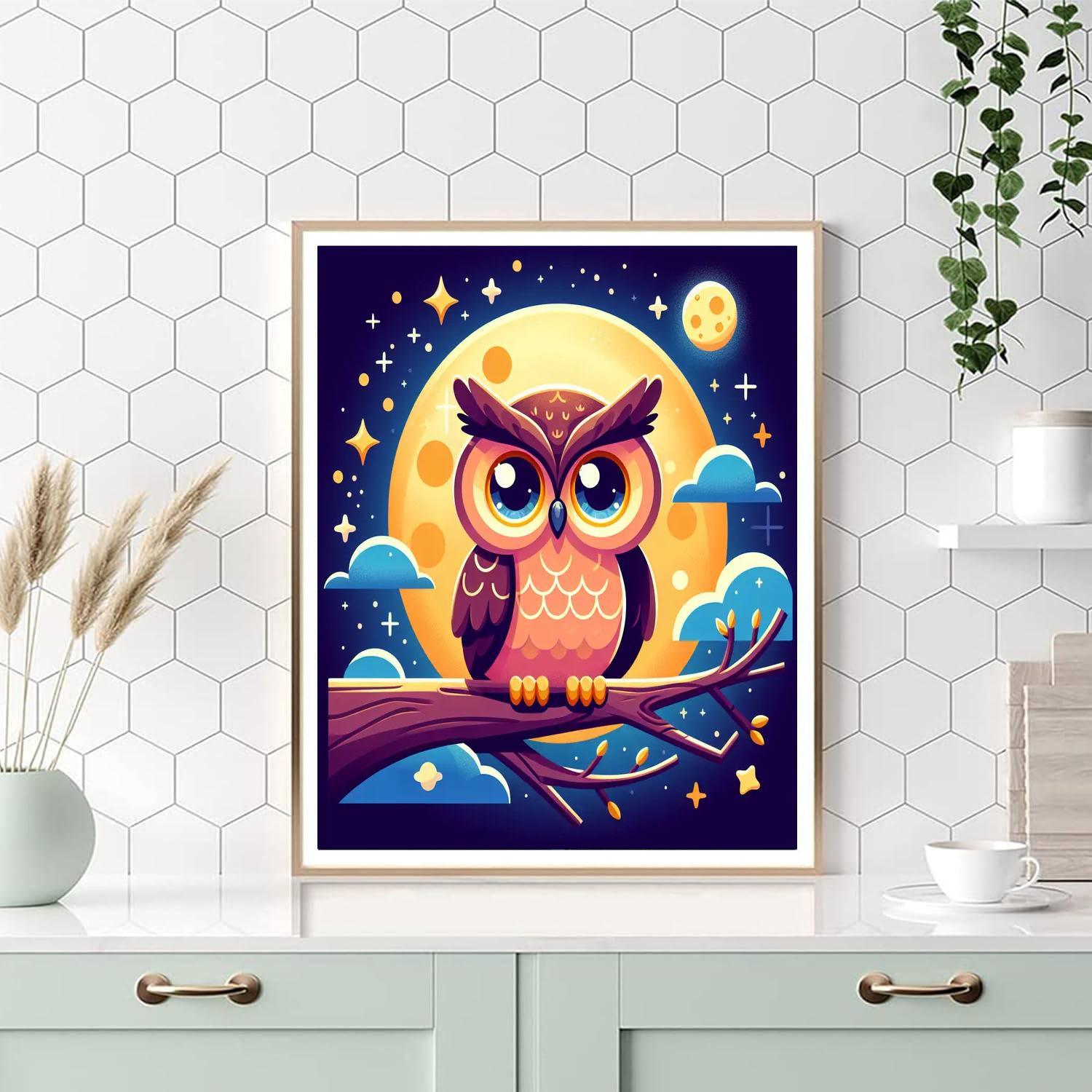Whimsical Owl In The Moonlight Painting By Numbers Kit
