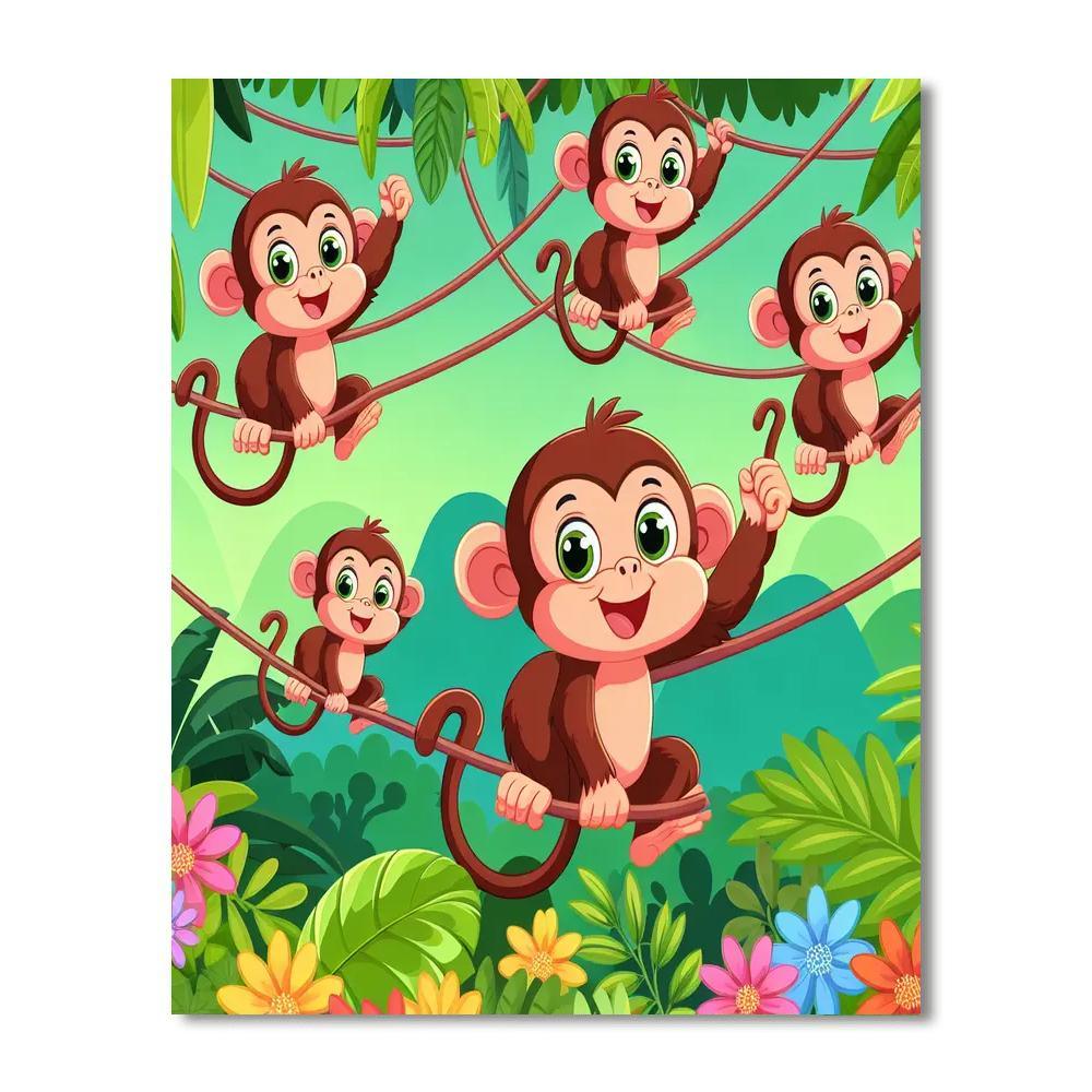Jungle Adventure With Friendly Monkeys DIY Paint By Numbers