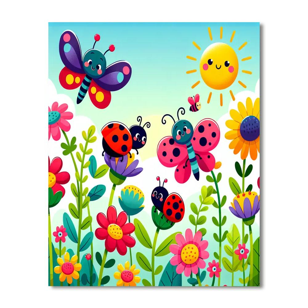 Bright Bugs And Blossoms Paint By Numbers