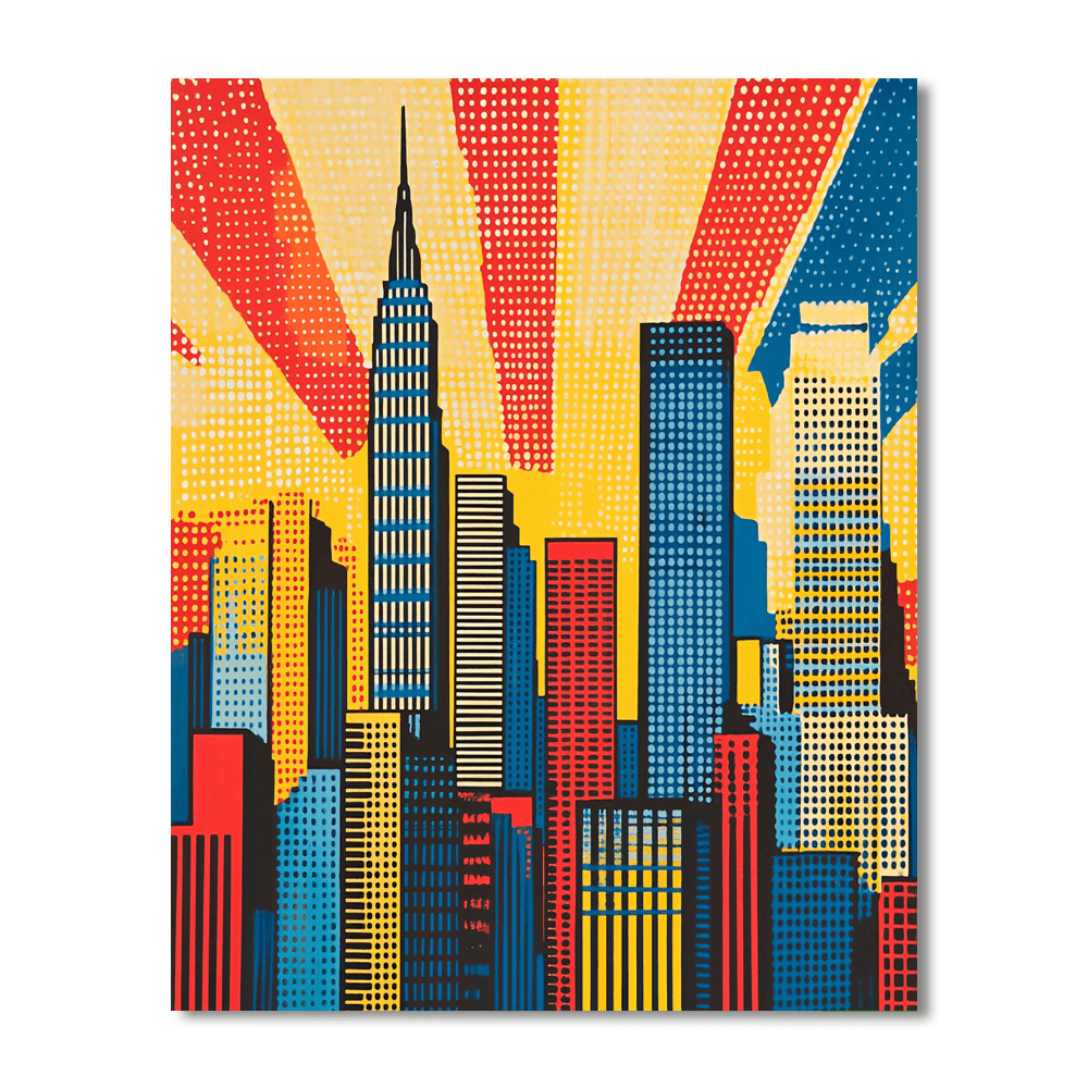 Roy Lichtenstein Inspired Pop Art Cityscape  Painting By Numbers Kit