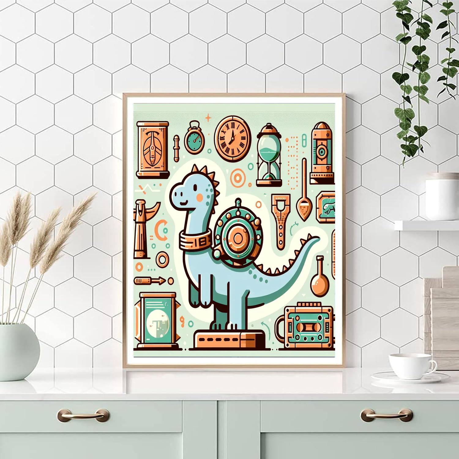 Time Traveler Dinosaur Number Painting