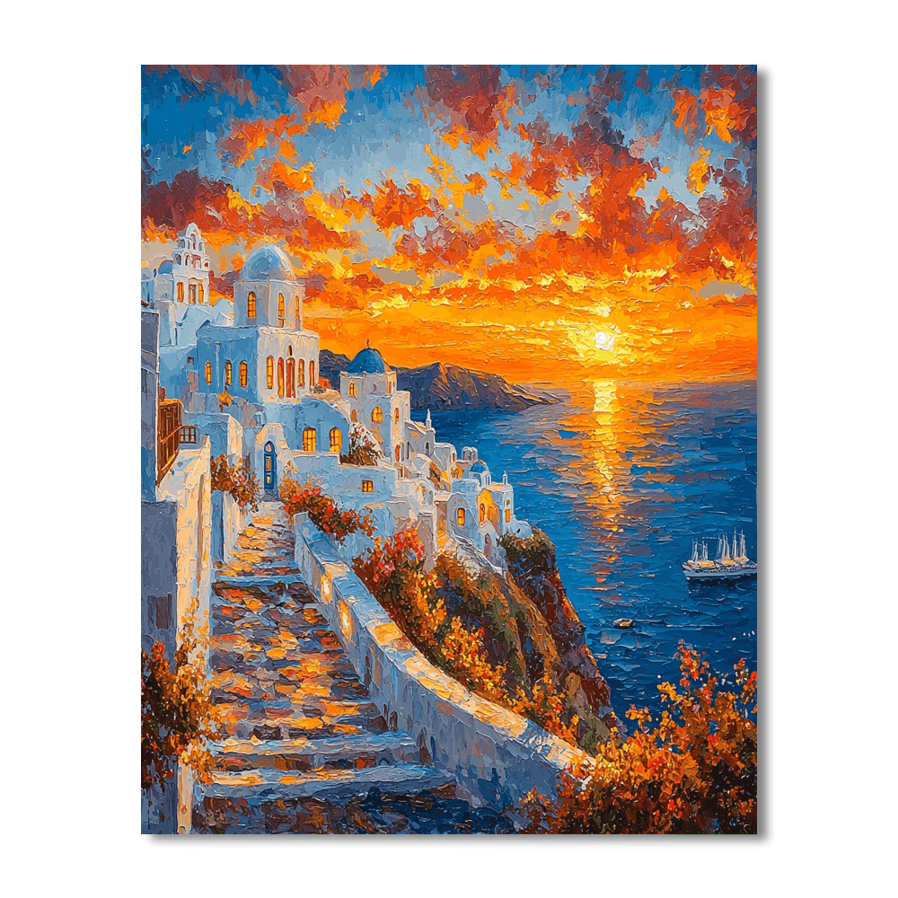 Santorini Sunset Number Painting