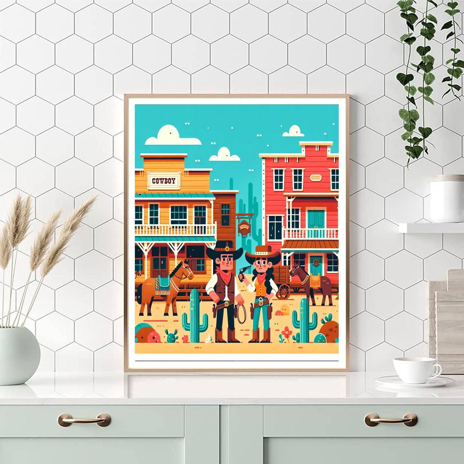 Wild West Town Showdown Number Painting