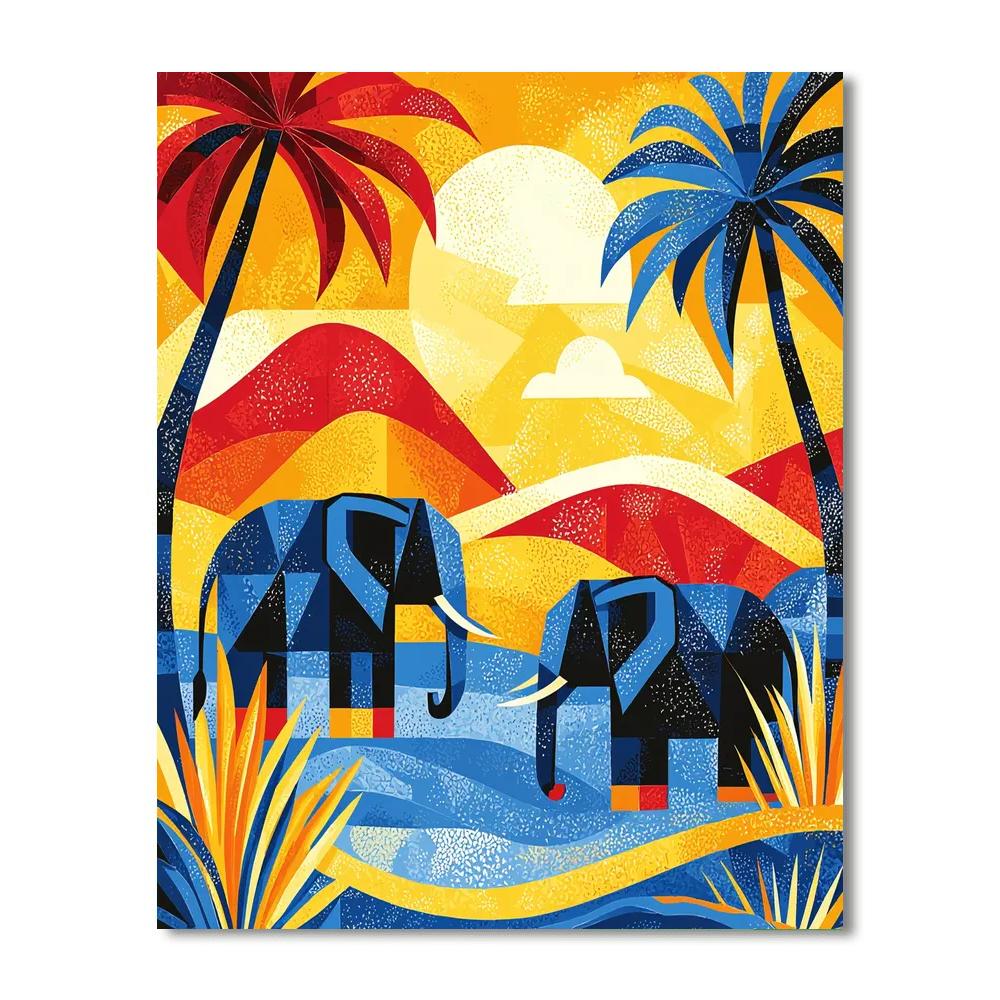 Picasso Inspired Cubist Safari  Number Painting